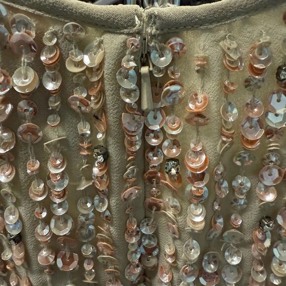 Mac Duggal 10509 Champagne Nude Beige Sequin Beaded Midi Cocktail Dress 10 NWT - Picture 8 of 8